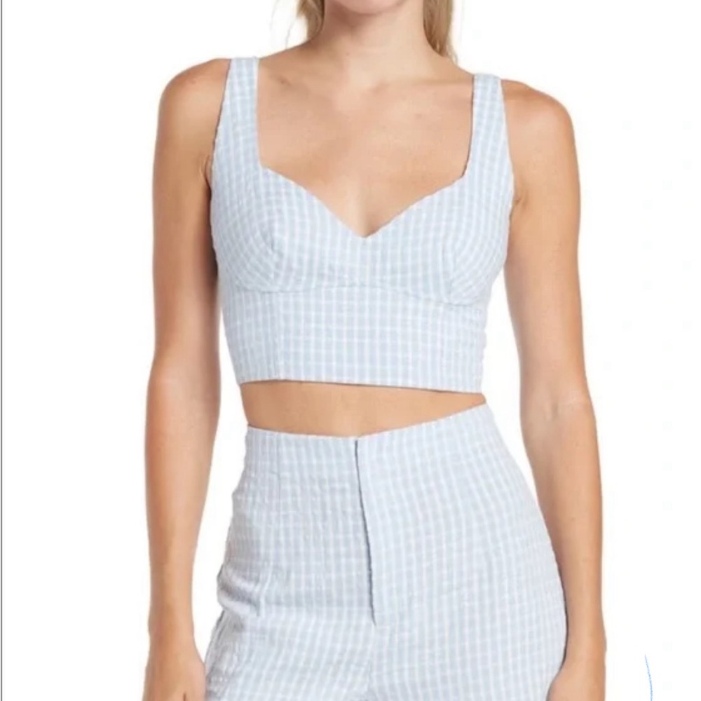 ELODIE Gingham Corset Tank In Light Blue Medium NWT